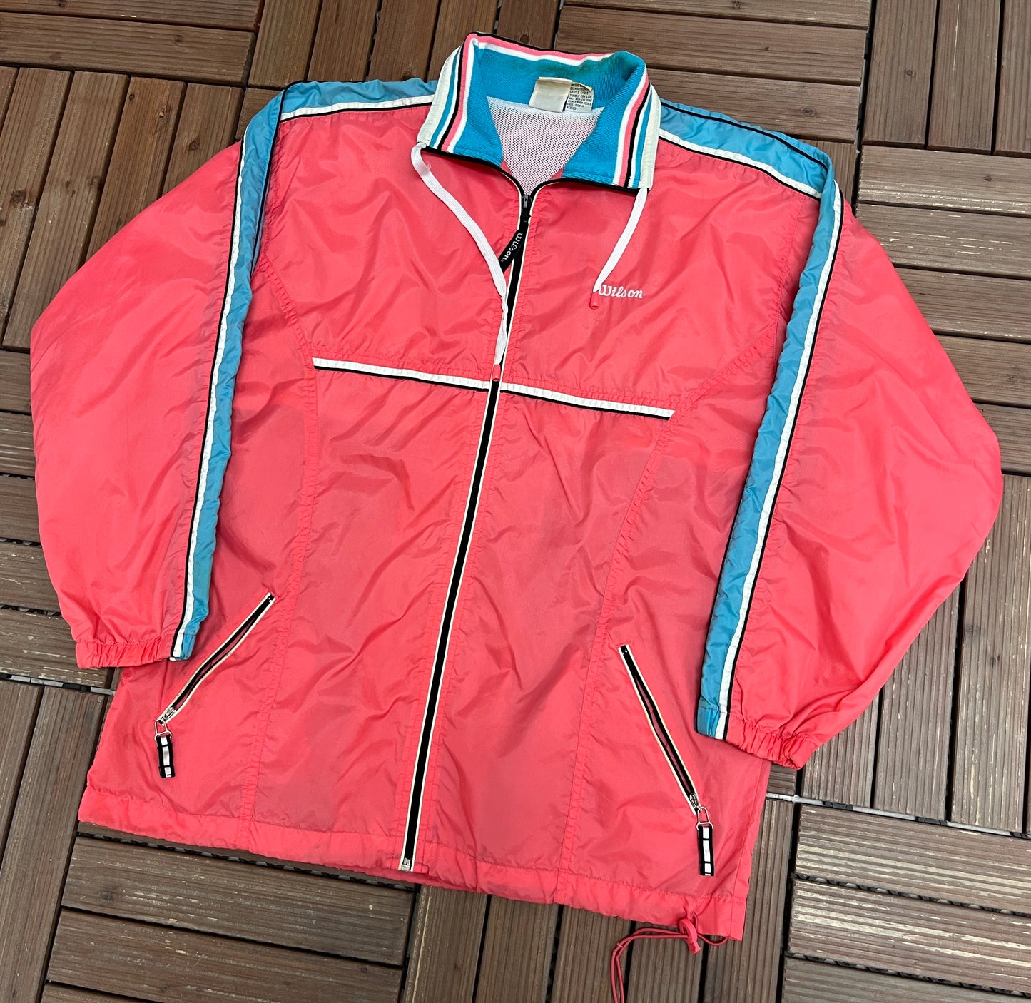 Wilson Embroidered Graphic Windbreaker Jacket | Size Medium | Vintage 2000s Branded Colourful Windbreaker |