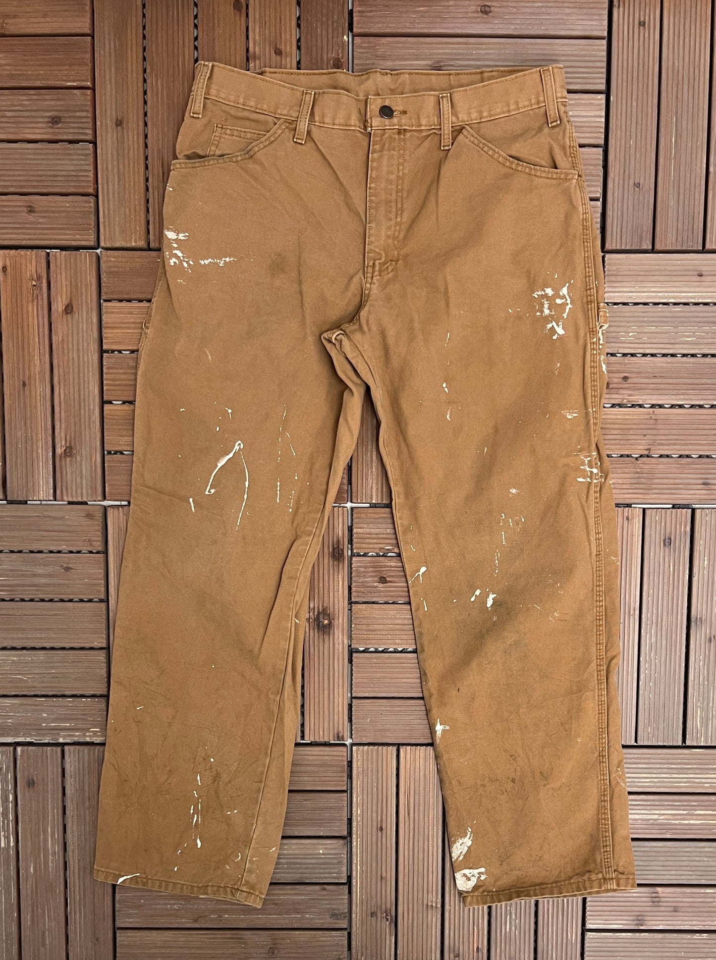 Genuine Dickies Cargo Pants | Size 34 x 30 | Vintage 2000s Branded Dickies Beige Trousers |