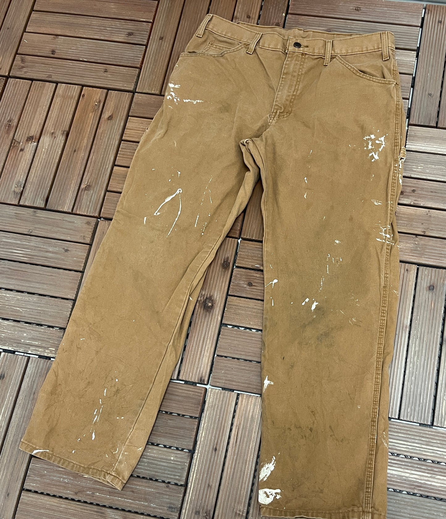 Genuine Dickies Cargo Pants | Size 34 x 30 | Vintage 2000s Branded Dickies Beige Trousers |