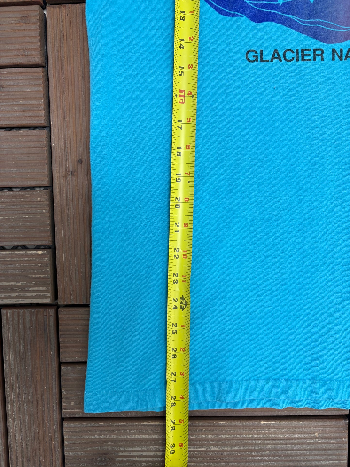 Glacier National Park Graphic Tee | Size Large | Vintage 1990s Tourist Promotional Blue T-Shirt |