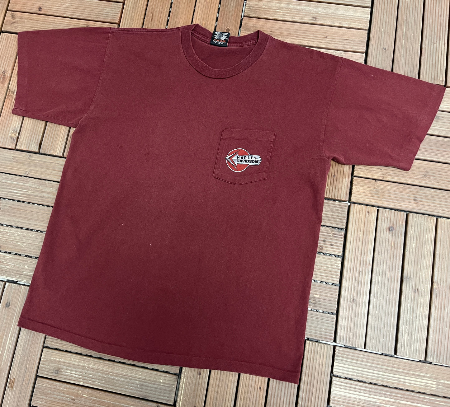 Harley Davidson North Tonawanda Graphic Tee | Size X-Large | Vintage 1990s Biker Motorcycle Red T-Shirt |