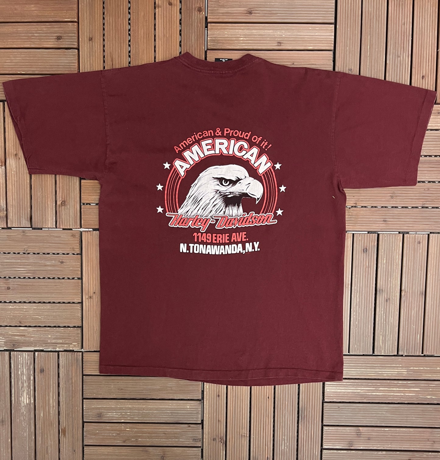 Harley Davidson North Tonawanda Graphic Tee | Size X-Large | Vintage 1990s Biker Motorcycle Red T-Shirt |