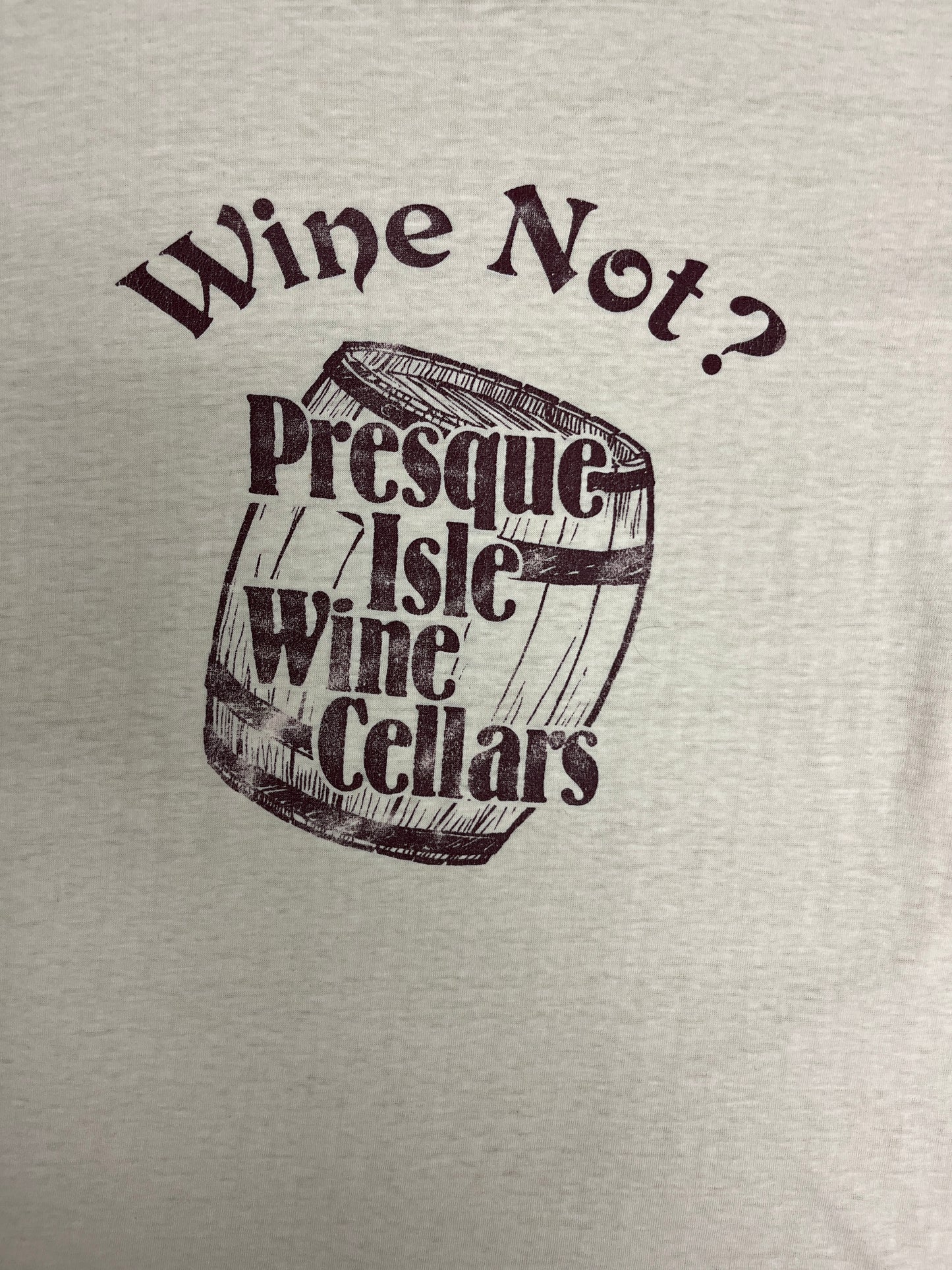 Presque Isle Wine Cellar Graphic Tee | Size Large | Vintage 1990s Promotional Beige T-Shirt |