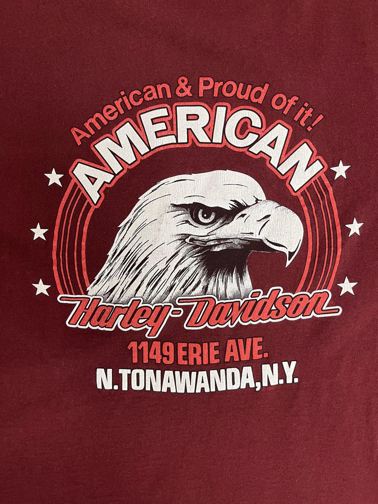 Harley Davidson North Tonawanda Graphic Tee | Size X-Large | Vintage 1990s Biker Motorcycle Red T-Shirt |