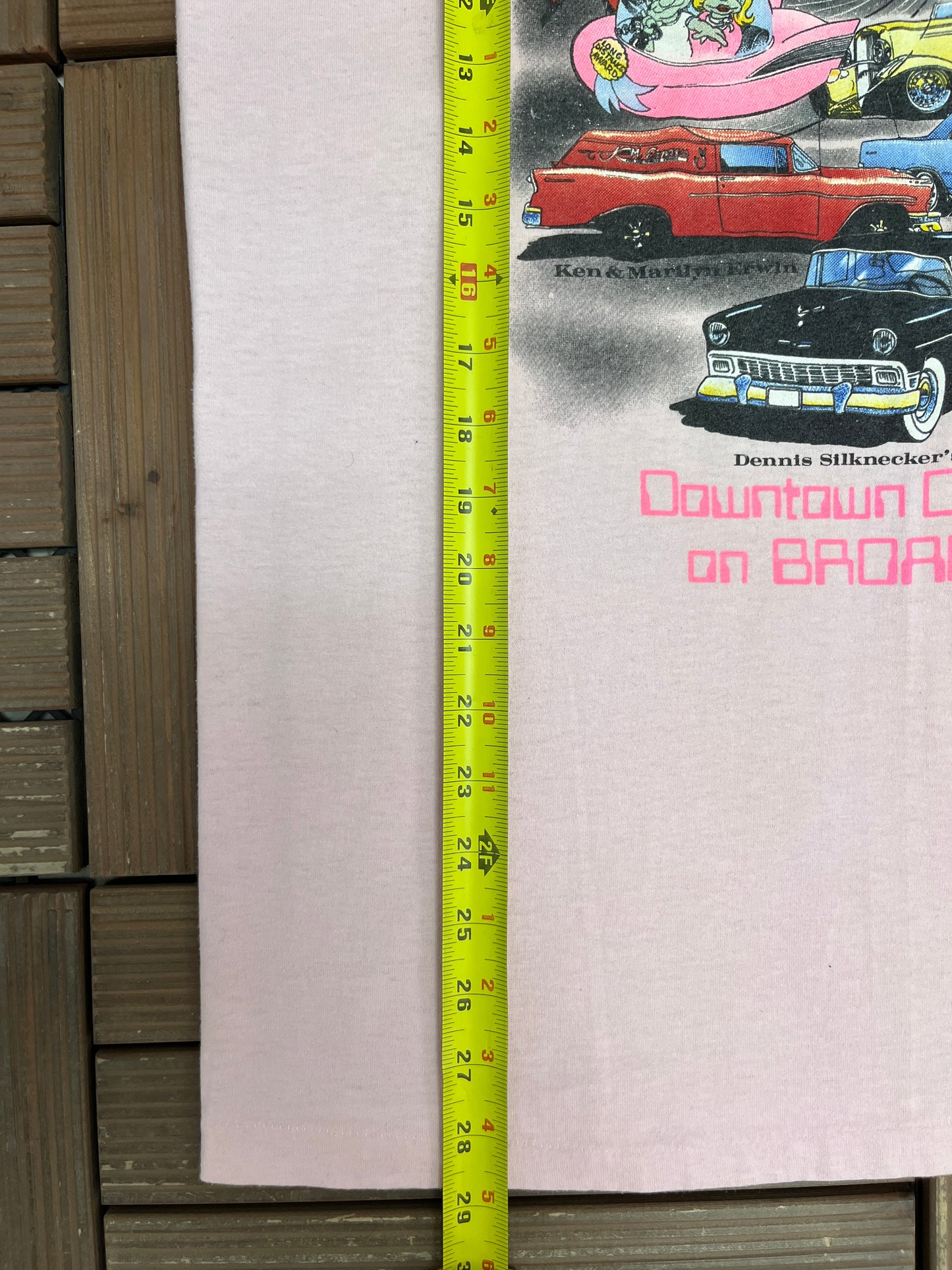 Rolling 50's Downtown Cruise-In Graphic Tee | Size Large | Vintage 1990s Car Show Pink T-Shirt |
