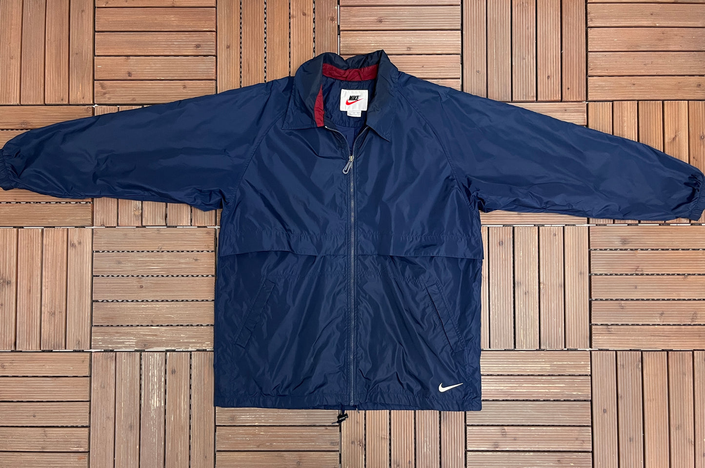 Nike Embroidered Swoosh Windbreaker Jacket | Size Large | Vintage 1990s Branded Blue Zip Up Windbreaker |
