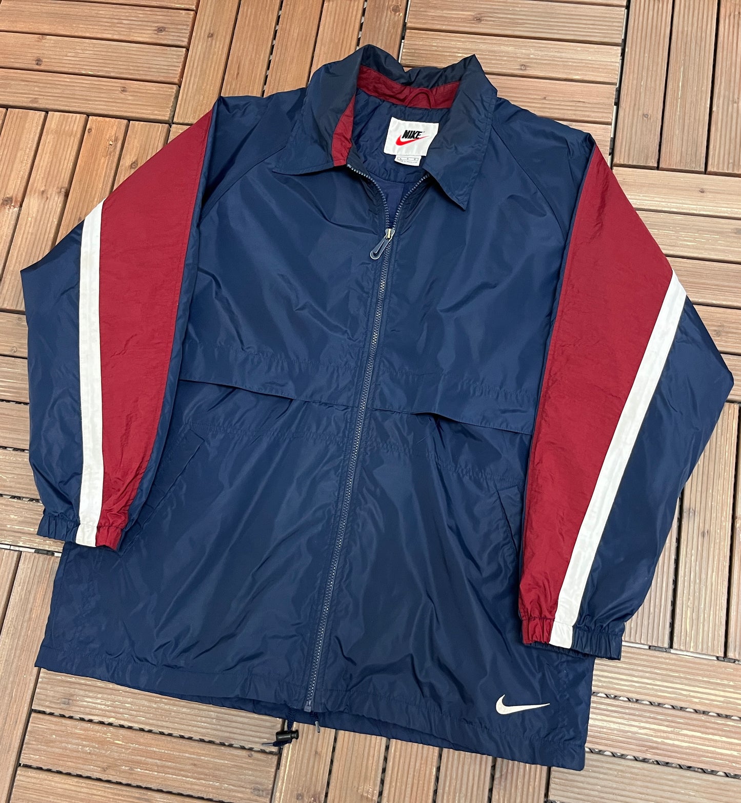 Nike Embroidered Swoosh Windbreaker Jacket | Size Large | Vintage 1990s Branded Blue Zip Up Windbreaker |