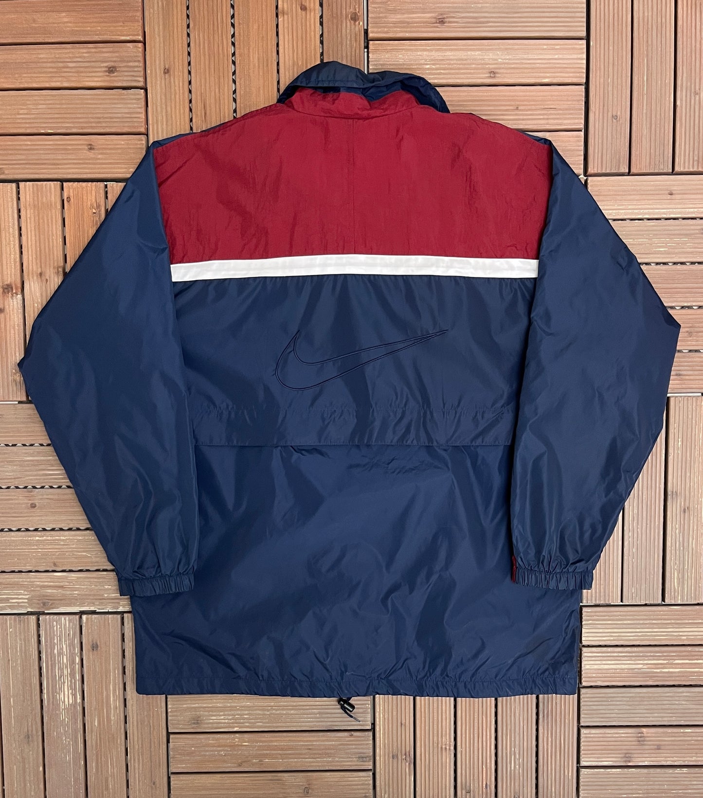 Nike Embroidered Swoosh Windbreaker Jacket | Size Large | Vintage 1990s Branded Blue Zip Up Windbreaker |
