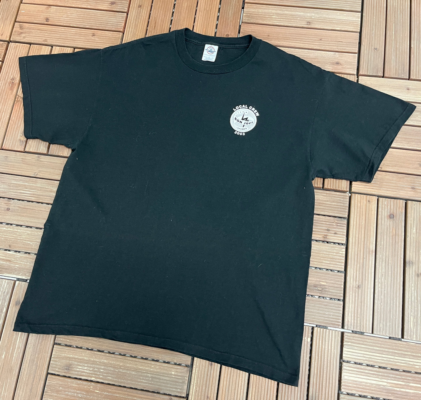 Bon Jovi Local Crew 2003 Tour Graphic Tee | Size X-Large | Vintage 2000s Rock Music Black T-Shirt |