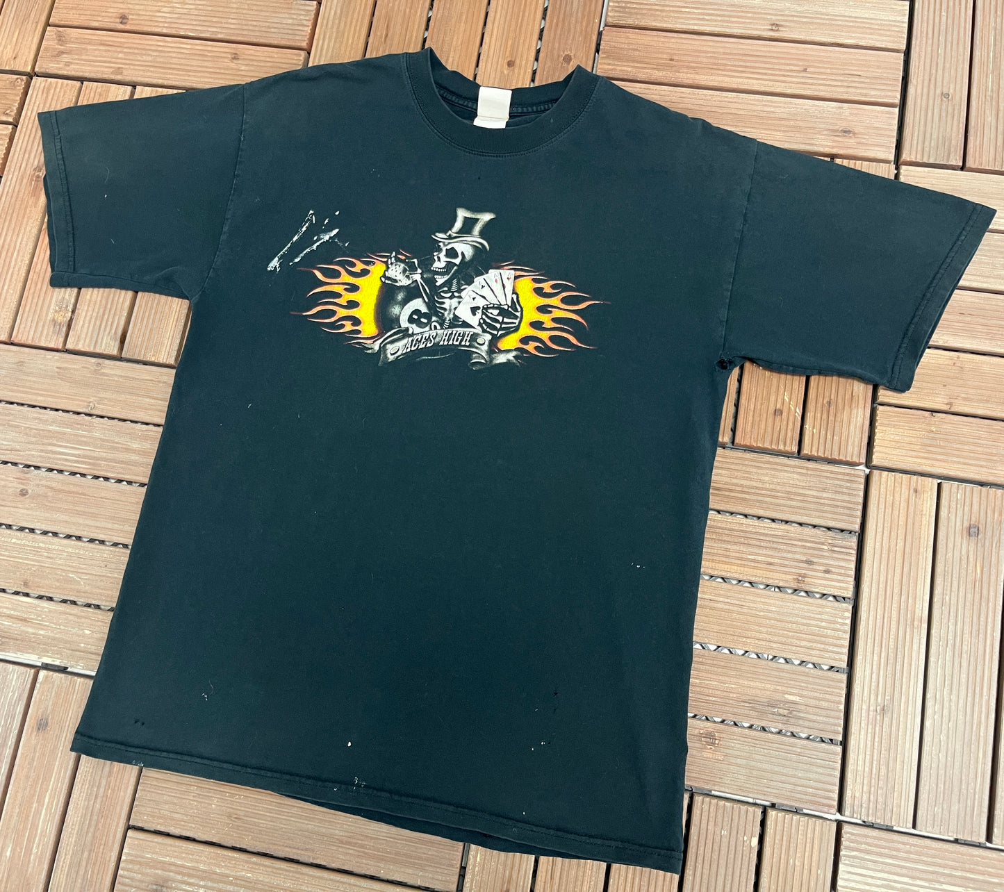 Iron Maiden Aces High Graphic Tee | Size Large | Vintage 2000s Heavy Metal Band Music Black T-Shirt |