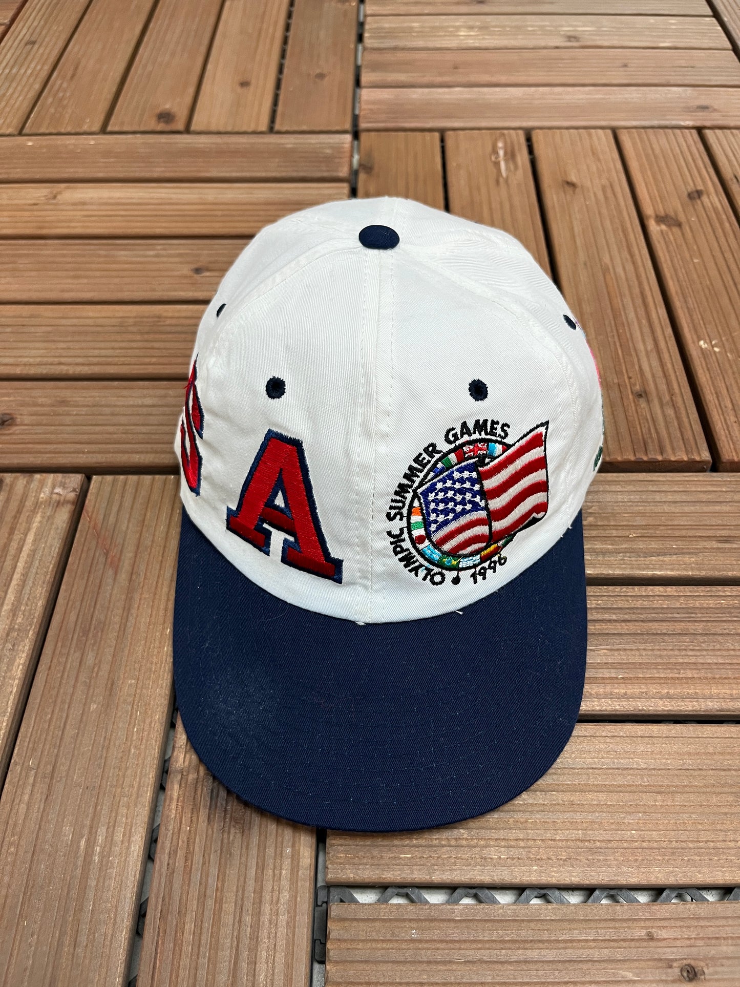 Atlanta 1996 Summer Olympics Graphic Hat | Snap Back | Vintage 1990s Promotional White Cap |