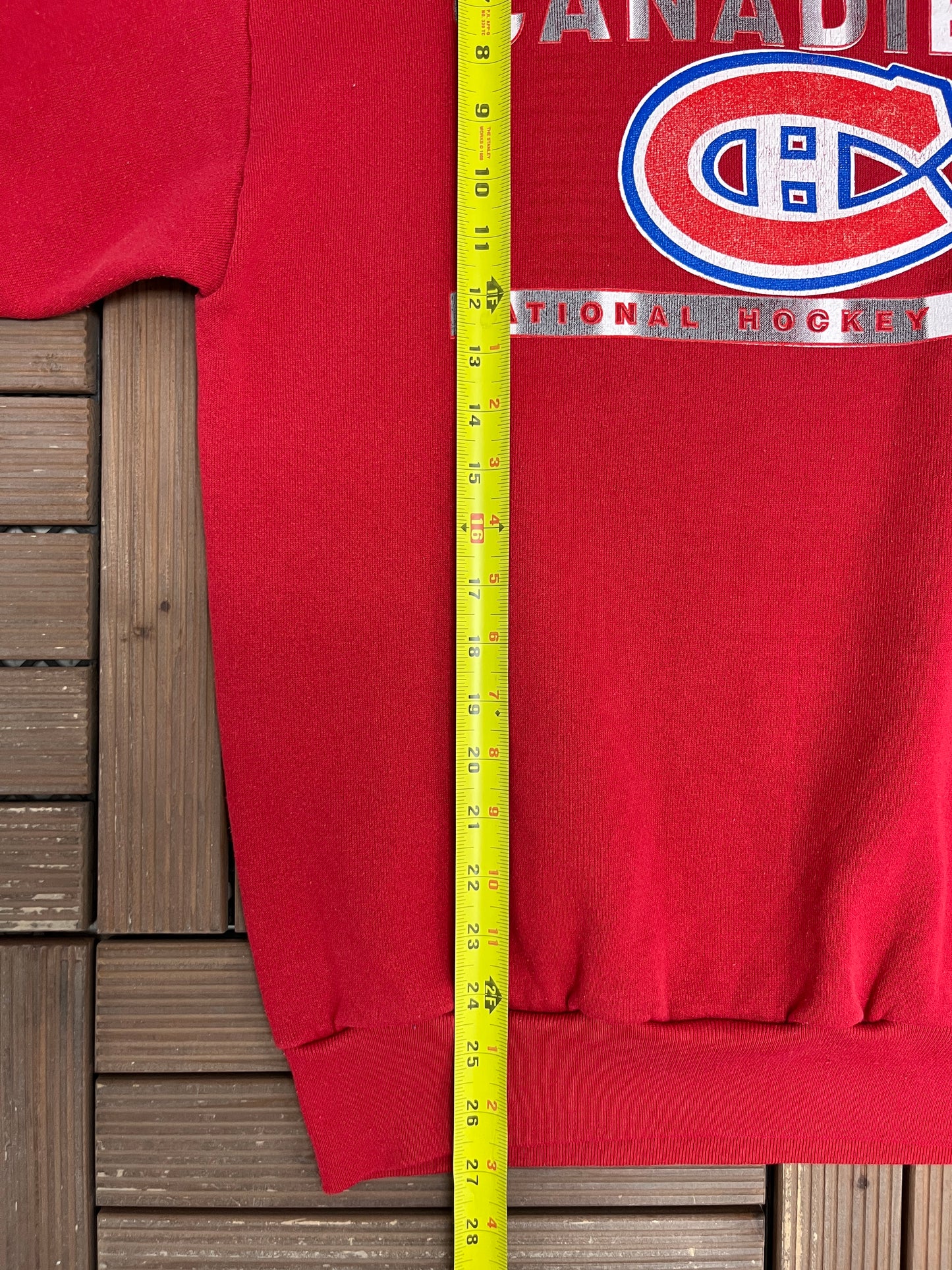 Montreal Canadiens Graphic Crewneck | Size Medium | Vintage 1990s NHL Hockey Red Sweater |