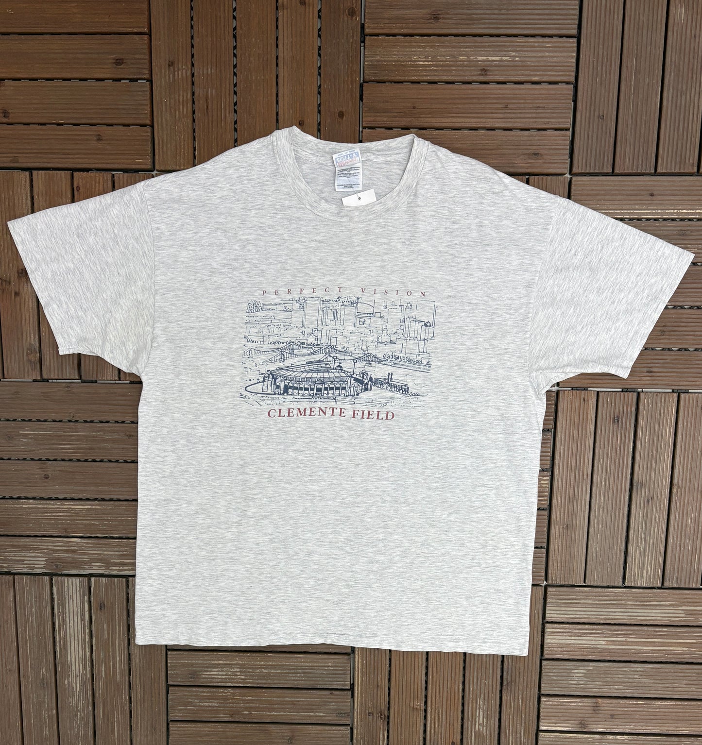 Clemente Field Perfect Vision Graphic Tee | Size XX-Large | Vintage 1990s Promotional Grey T-Shirt |