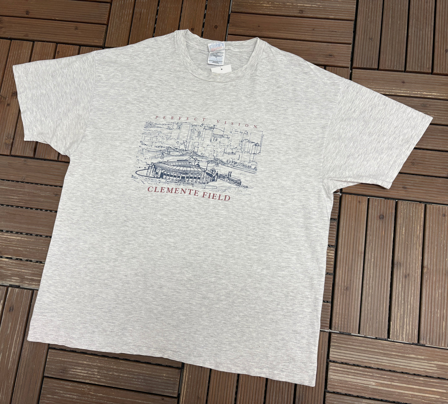 Clemente Field Perfect Vision Graphic Tee | Size XX-Large | Vintage 1990s Promotional Grey T-Shirt |