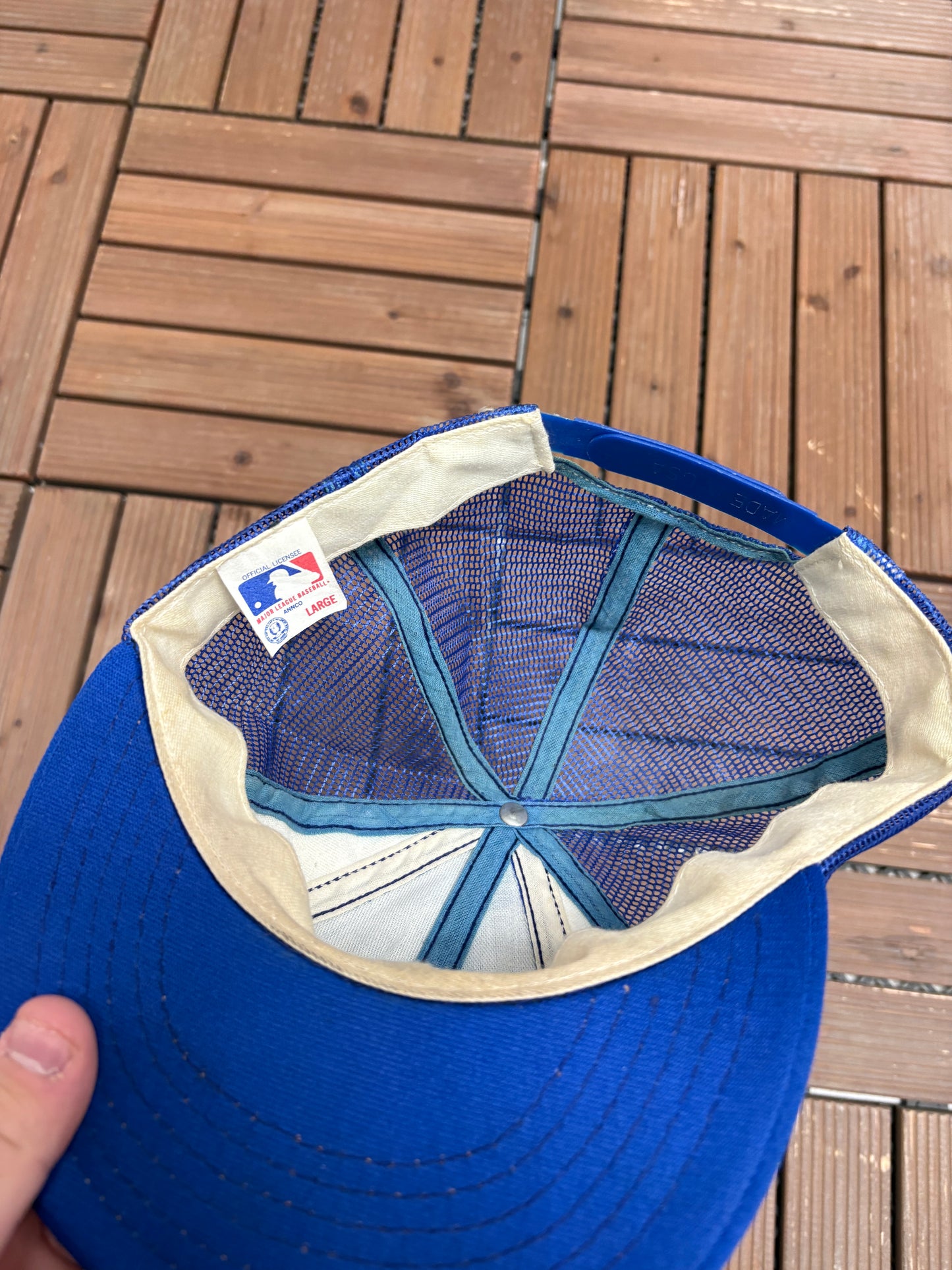 Atlanta Braves Embroidered Hat | Snap Back | Vintage 1990s MLB Baseball Blue Trucker Cap |
