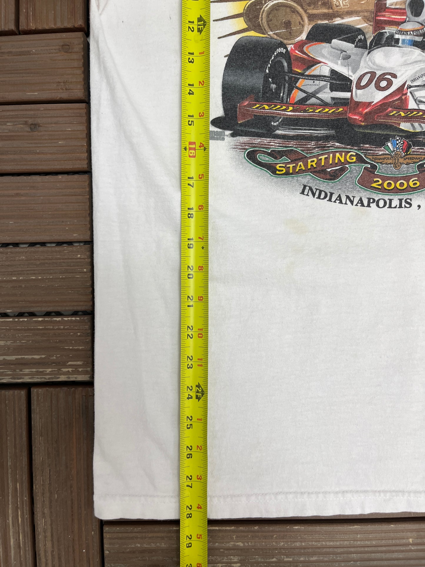 Indianapolis 500 2006 Graphic Tee | Size Large | Vintage 2000s NASCAR Racing White T-Shirt |
