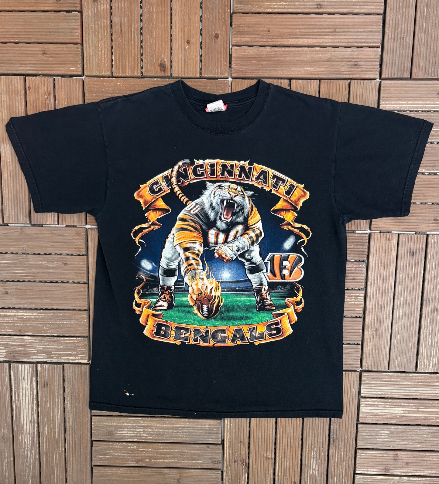 Cincinnati Bengals Graphic Tee | Size Large | Vintage 2000s NFL Football Black T-Shirt |