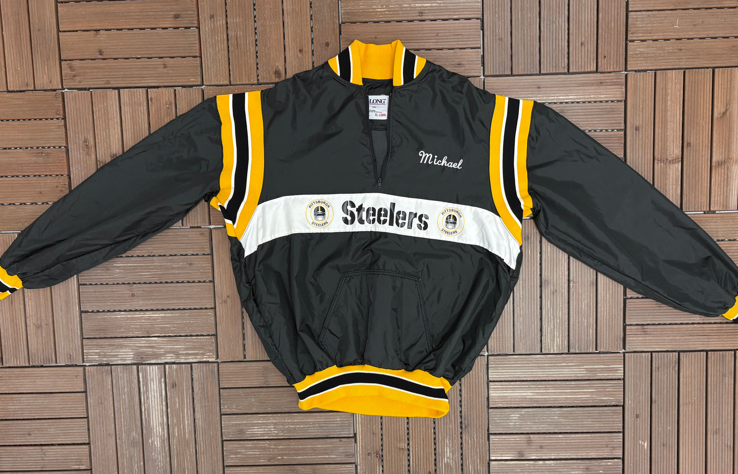 Pittsburgh Steelers Graphic Windbreaker | Size X-Large | Vintage 1990s NFL Football Black Jacket |