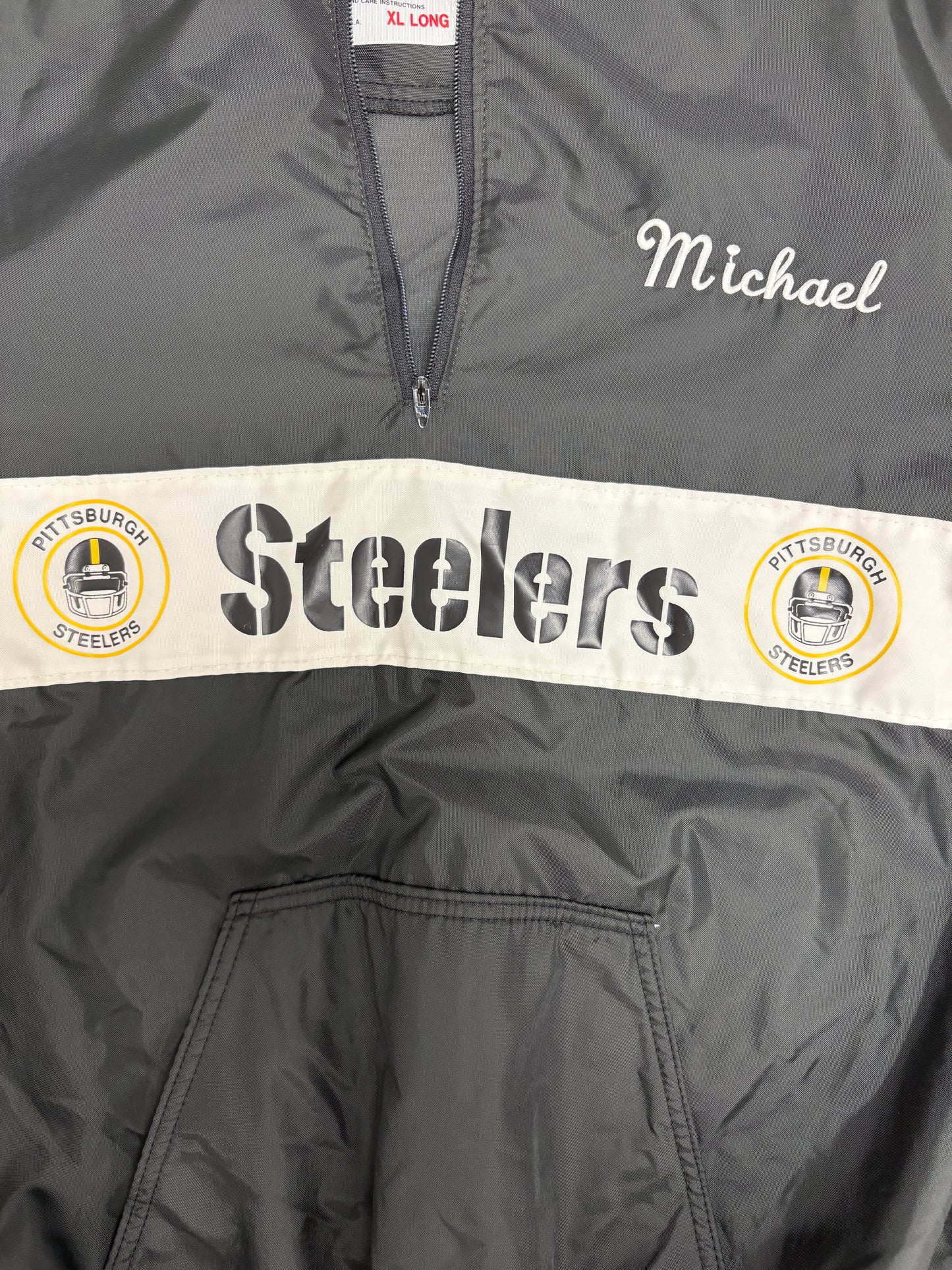 Pittsburgh Steelers Graphic Windbreaker | Size X-Large | Vintage 1990s NFL Football Black Jacket |