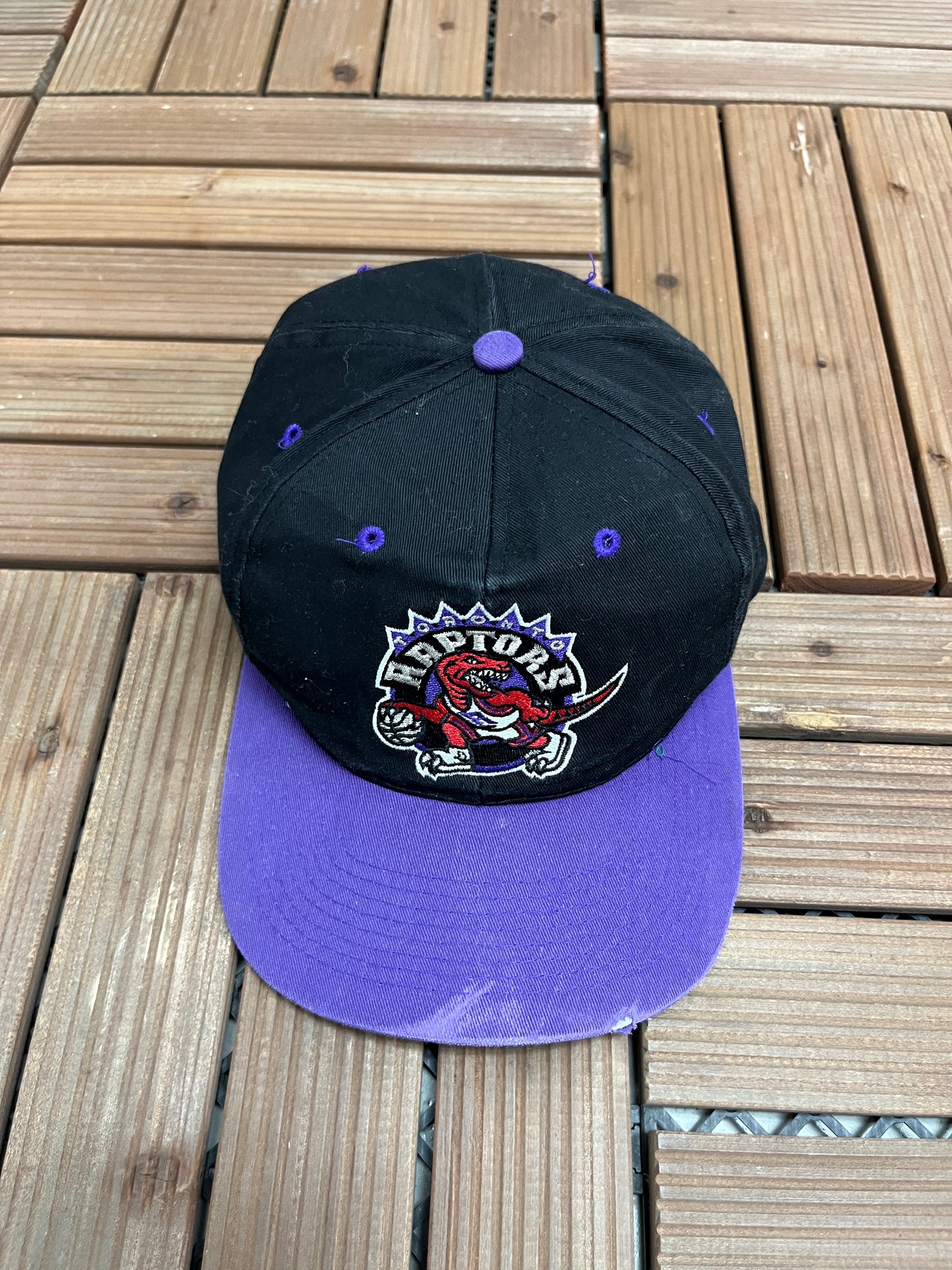 Toronto Raptors Embroidered Graphic Hat | Snap Back | Vintage 1990s NBA Basketball Black Cap |