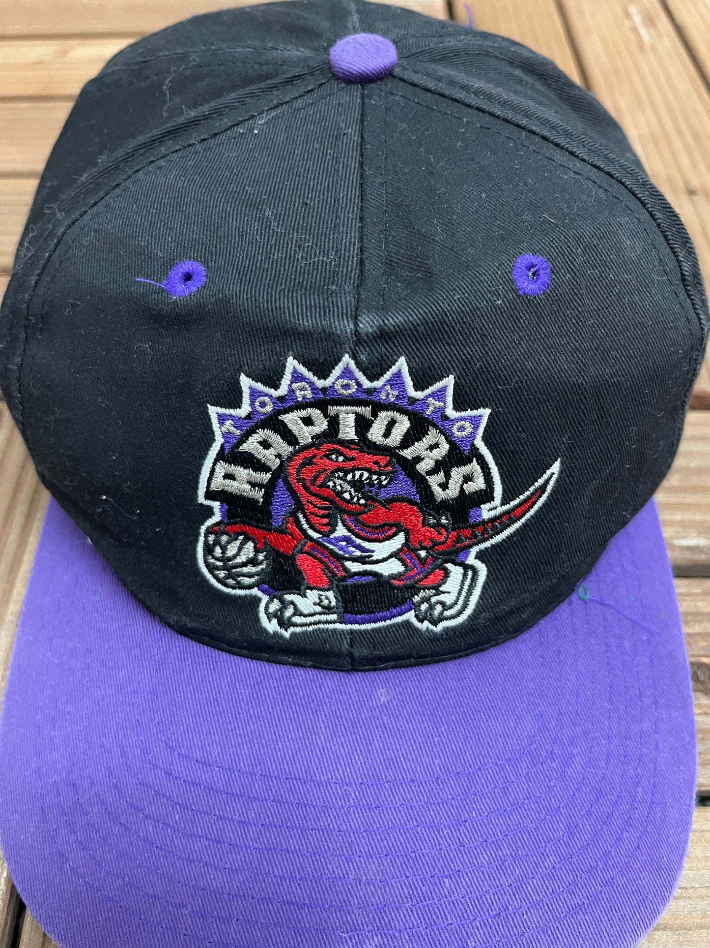 Toronto Raptors Embroidered Graphic Hat | Snap Back | Vintage 1990s NBA Basketball Black Cap |