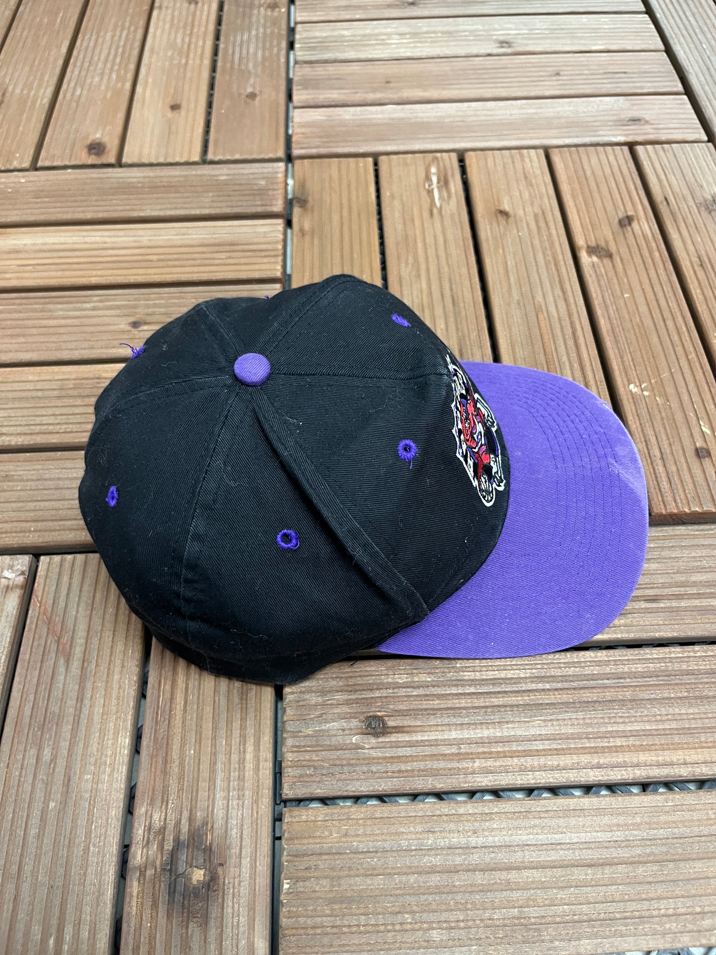 Toronto Raptors Embroidered Graphic Hat | Snap Back | Vintage 1990s NBA Basketball Black Cap |