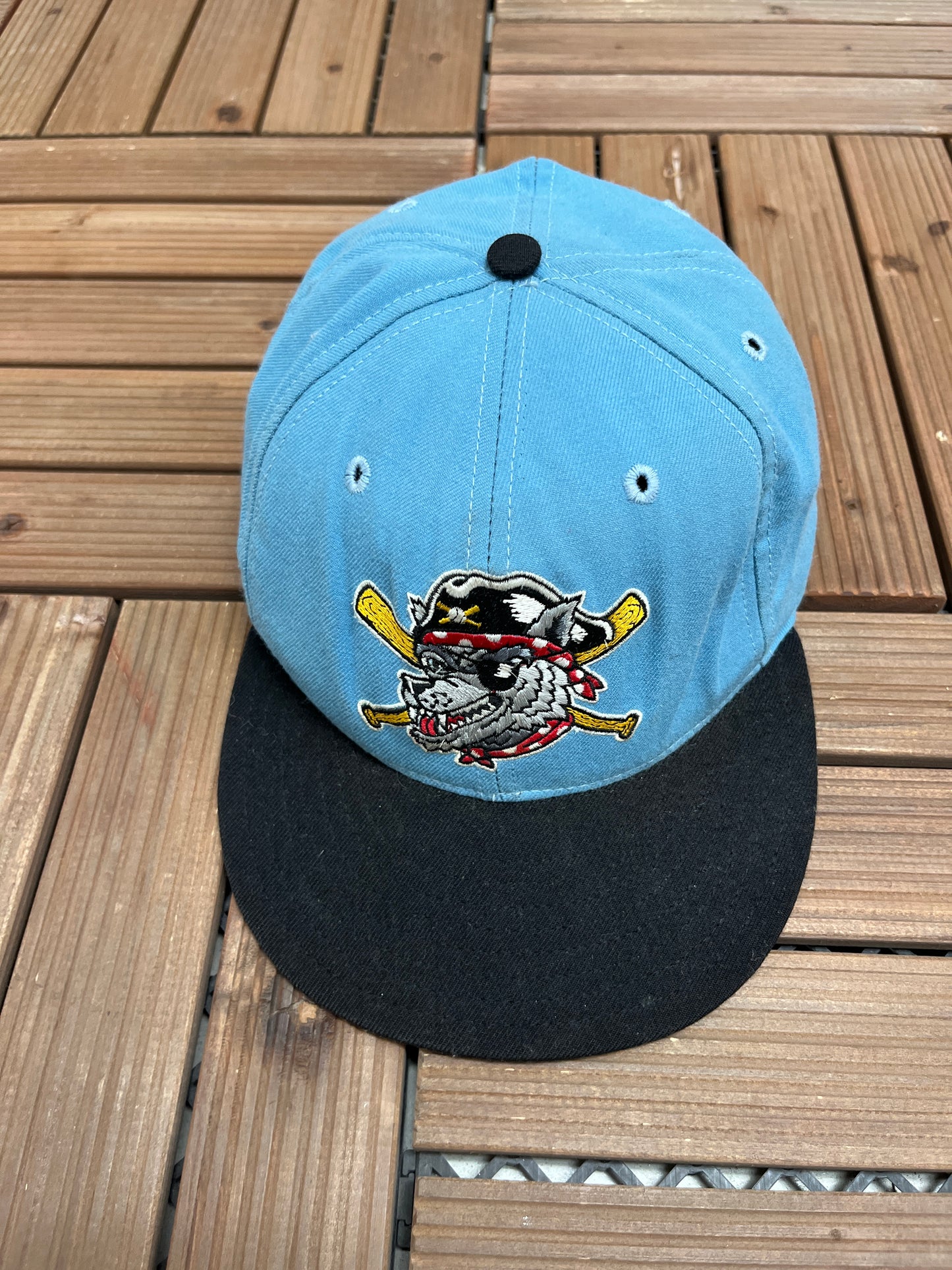 Erie SeaWolves Graphic Hat | Size 7 5/8 | Vintage 1990s MiLB Baseball Blue Fitted Cap |