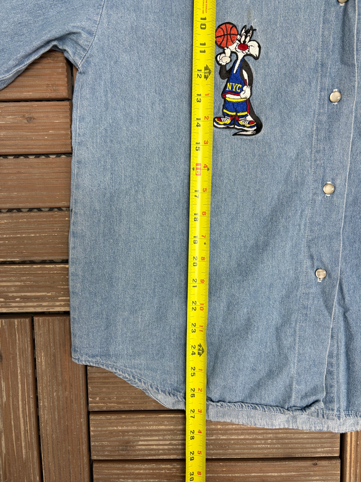 Tweety Bird & Sylvester Denim Jacket | Size Large | Vintage 1990s Blue Light Jean Jacket |