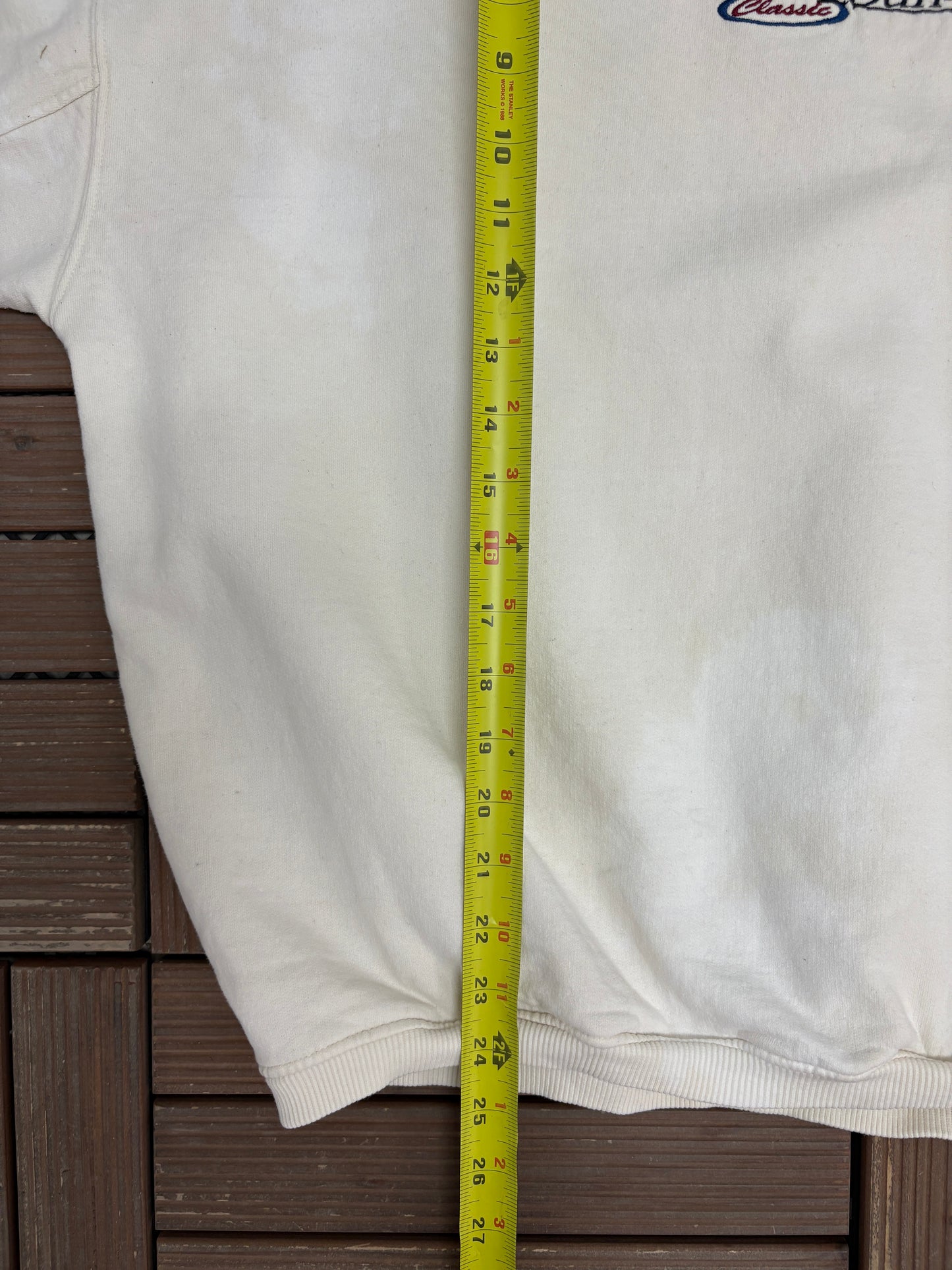 B.U.M. Equipment Embroidered Graphic Crewneck | Size Large | Vintage 1990s Promotional White Sweater |