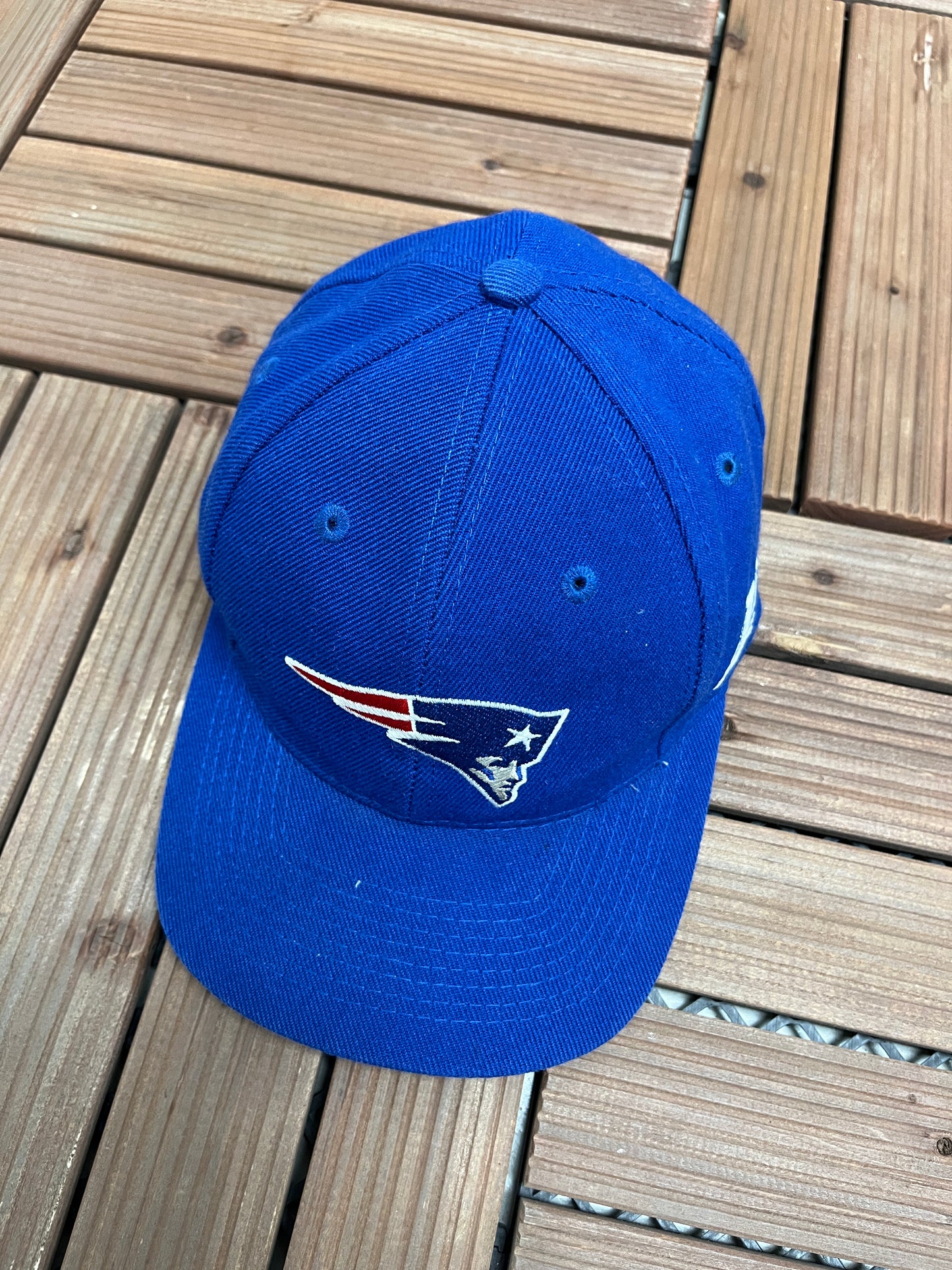 New England Patriots Embroidered Graphic Hat | Strap Back | Vintage 1990s NFL Football Blue Hat |