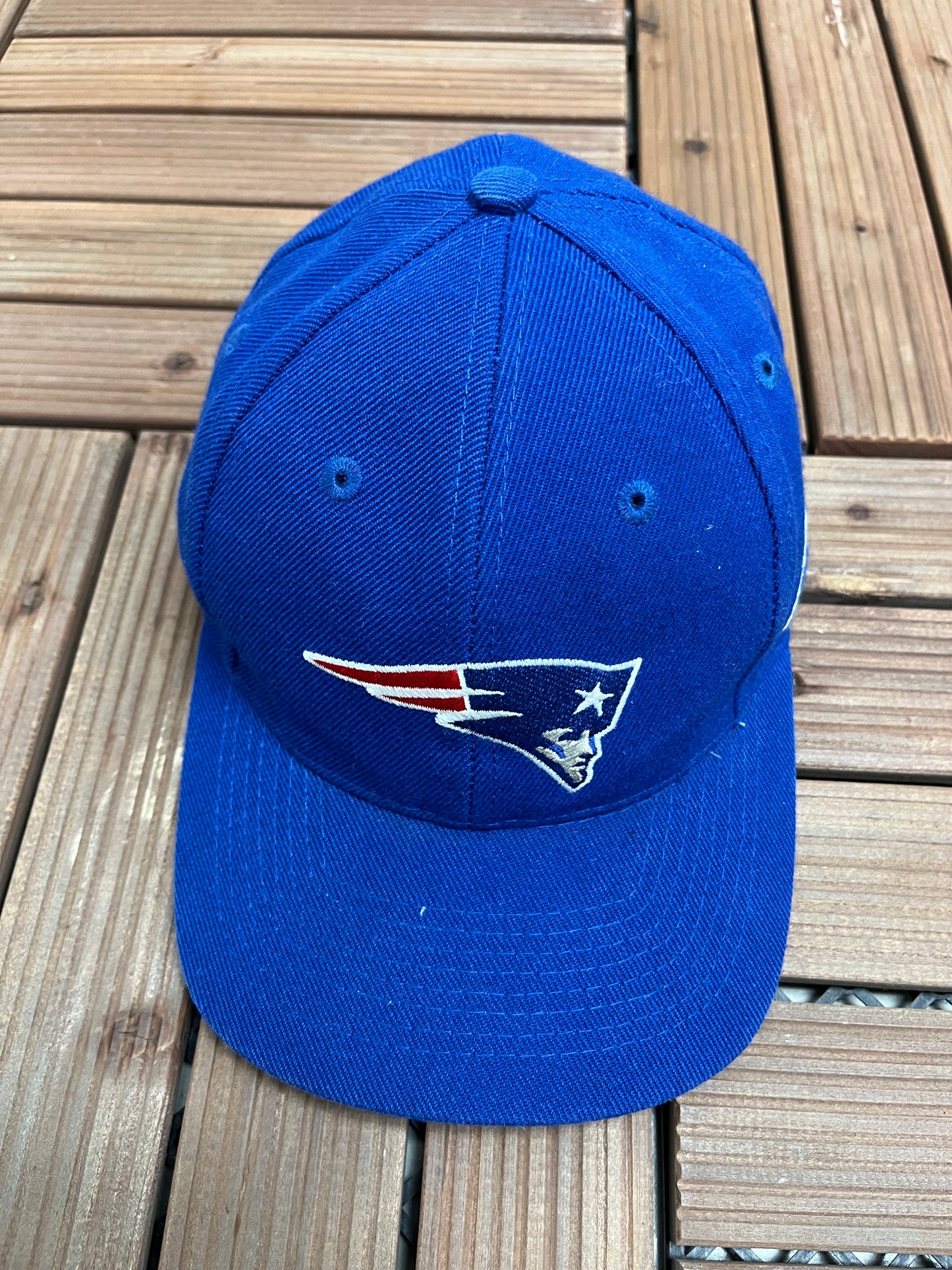 New England Patriots Embroidered Graphic Hat | Strap Back | Vintage 1990s NFL Football Blue Hat |
