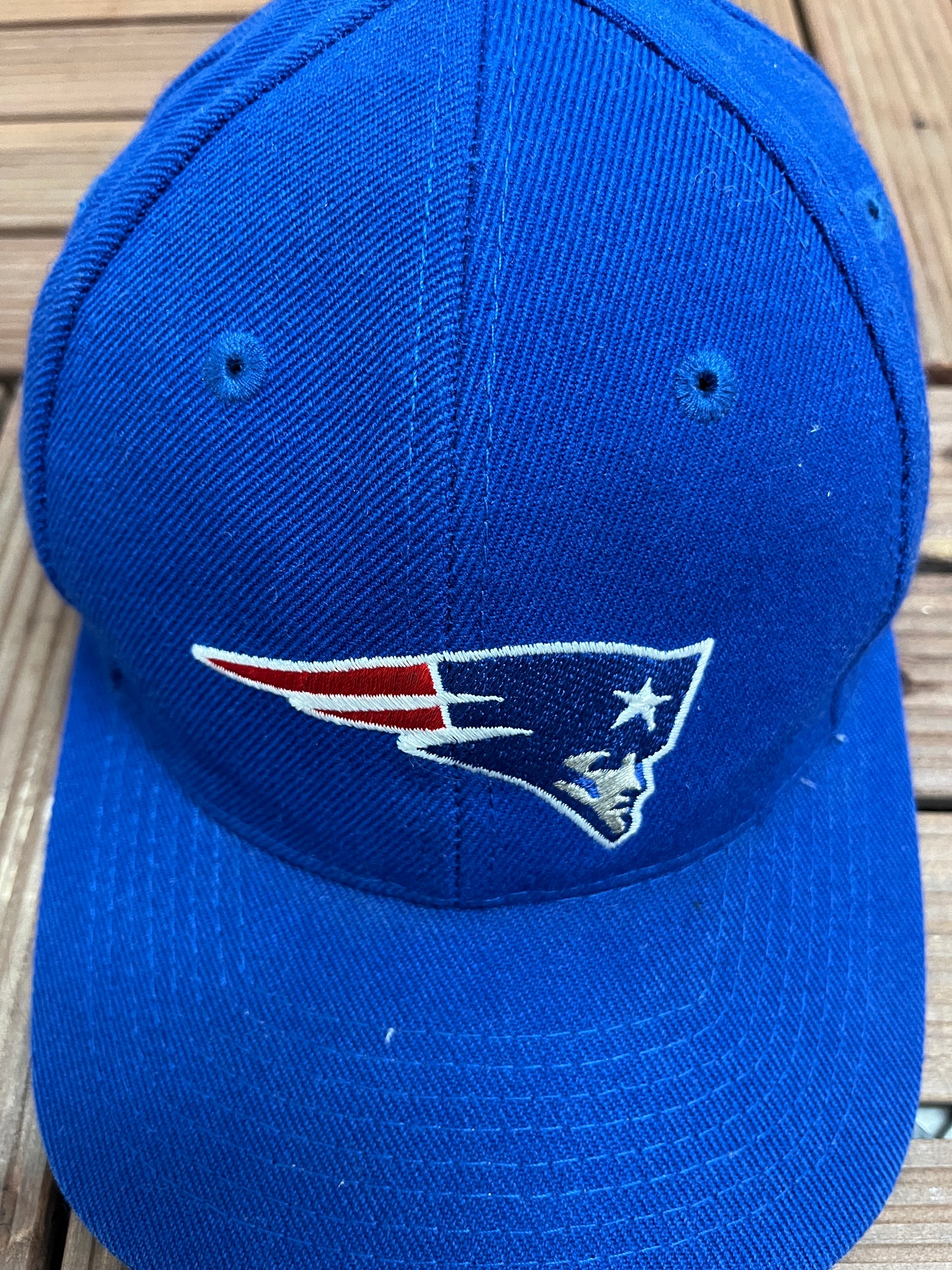 New England Patriots Embroidered Graphic Hat | Strap Back | Vintage 1990s NFL Football Blue Hat |