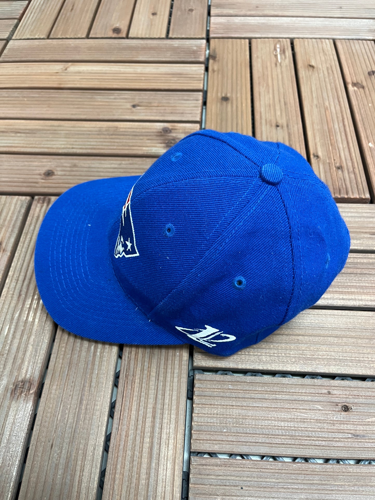 New England Patriots Embroidered Graphic Hat | Strap Back | Vintage 1990s NFL Football Blue Hat |