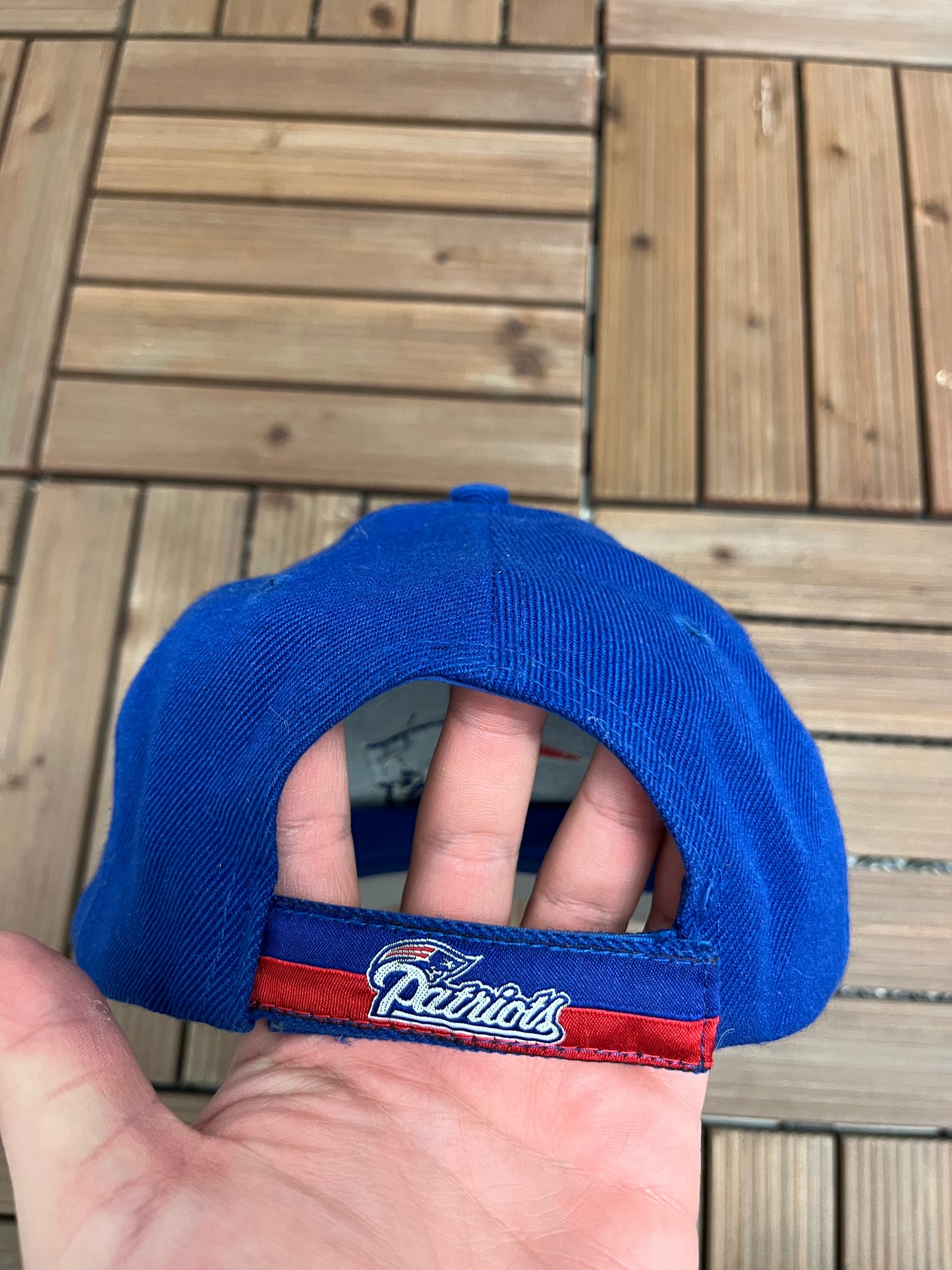 New England Patriots Embroidered Graphic Hat | Strap Back | Vintage 1990s NFL Football Blue Hat |