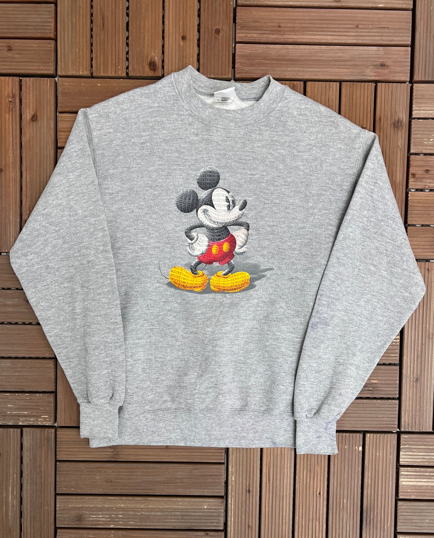 Mickey Mouse Graphic Crewneck | Size Small | Vintage 1990s Promotional Cartoon Grey Sweatshirt |