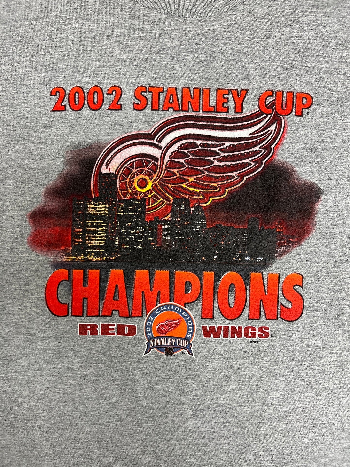 Detroit Red Wings Stanley Cup Champions 2002 Graphic Tee | Size Large | Vintage 2000s NHL Hockey Grey T-Shirt |