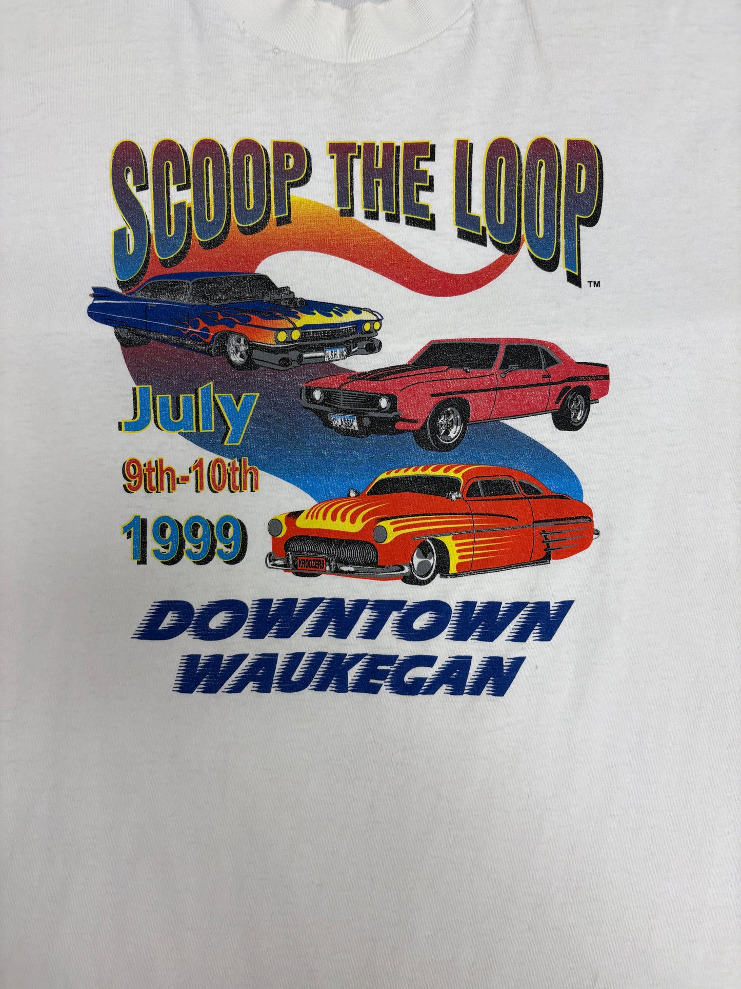 Scoop The Loop Waukegan 1999 Graphic Tee | Size XX-Large | Vintage 1990s Car Show White T-Shirt |