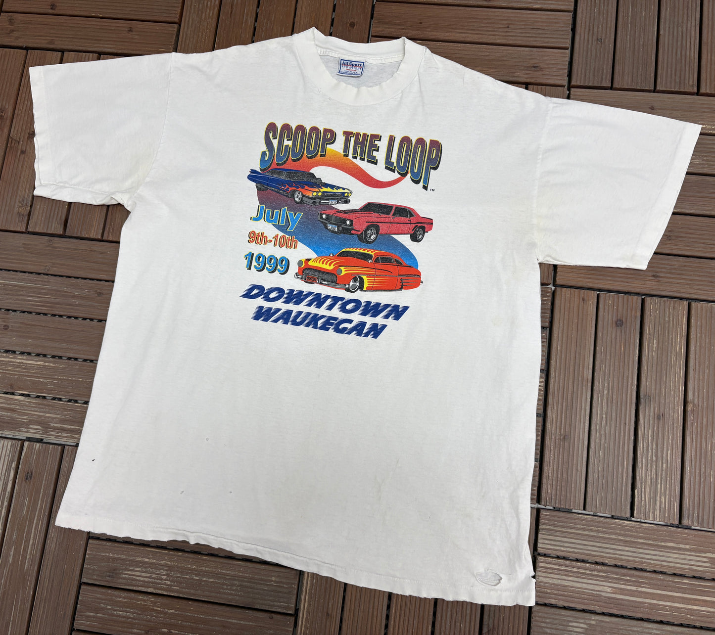 Scoop The Loop Waukegan 1999 Graphic Tee | Size XX-Large | Vintage 1990s Car Show White T-Shirt |