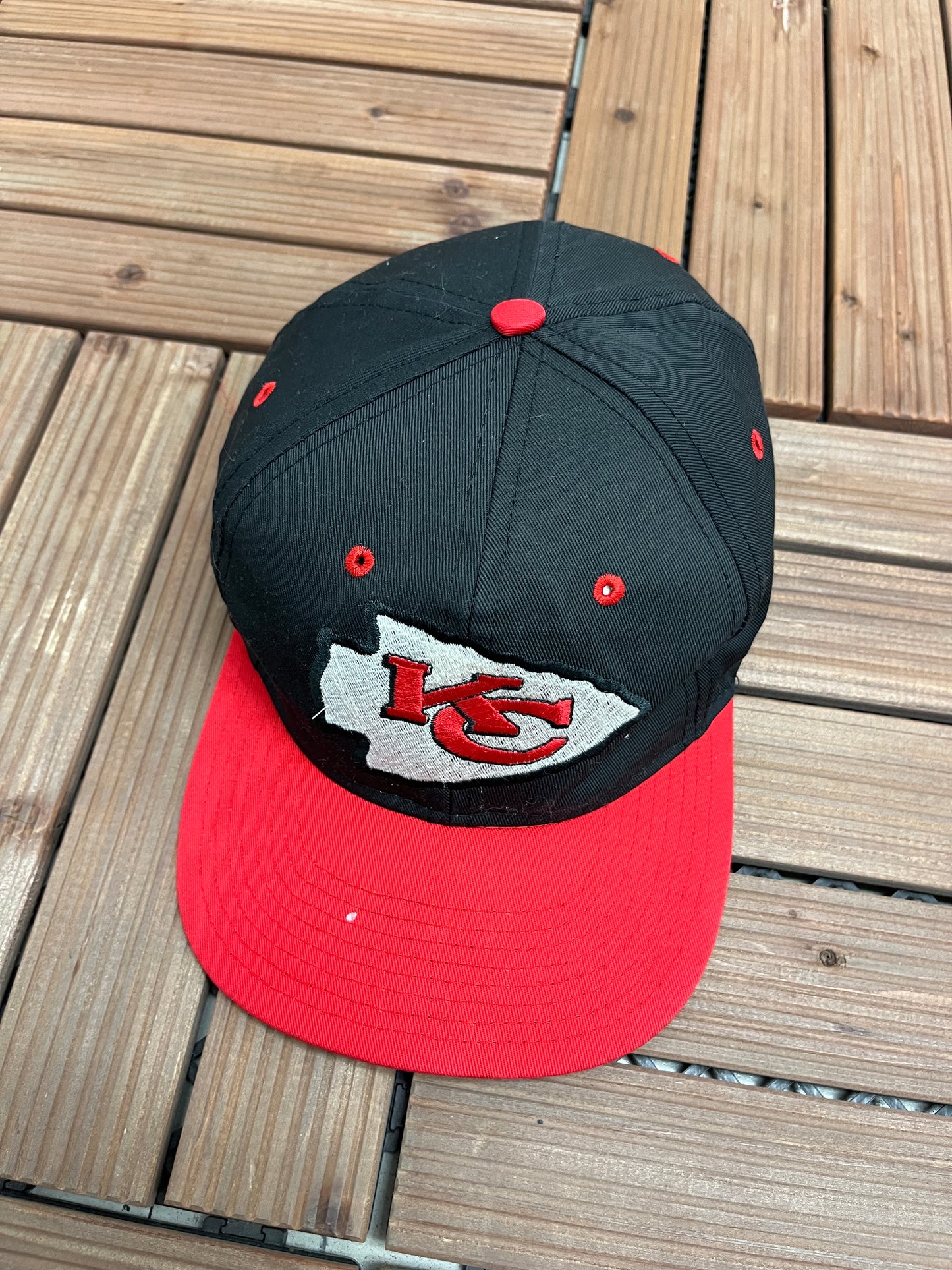 Kansas City Chiefs Embroidered Graphic Hat | Snap Back | Vintage 1990s NFL Football Black Cap |