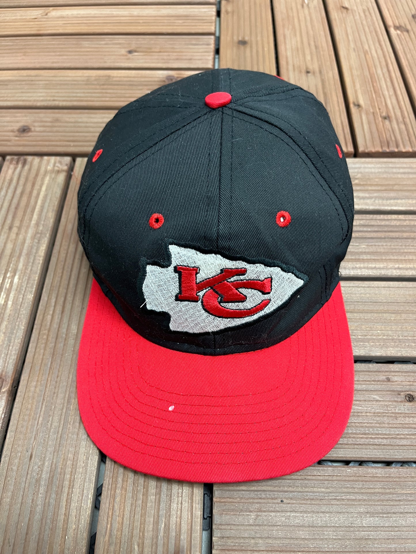 Kansas City Chiefs Embroidered Graphic Hat | Snap Back | Vintage 1990s NFL Football Black Cap |