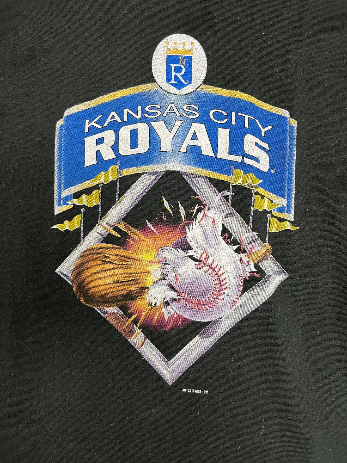 Kansas City Royals Graphic Tee | Size Large | Vintage 1990s MLB Baseball Black T-Shirt |