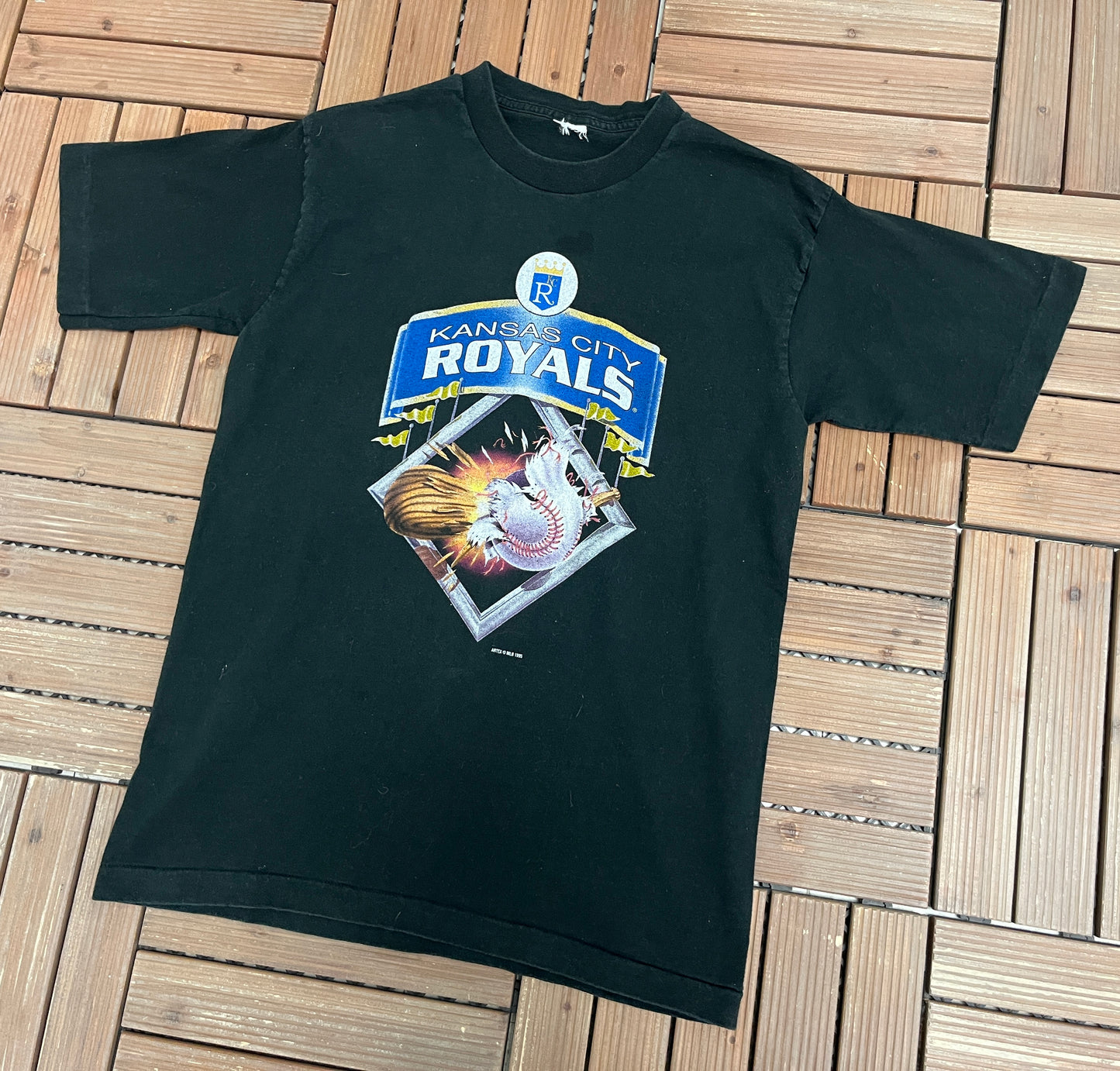 Kansas City Royals Graphic Tee | Size Large | Vintage 1990s MLB Baseball Black T-Shirt |