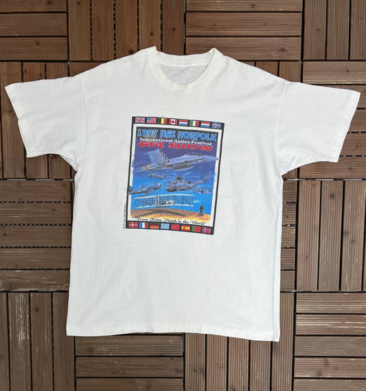 1997 NAS Norfolk Air Show Graphic Tee | Size X-Large | Vintage 1990s Promotional White T-Shirt |