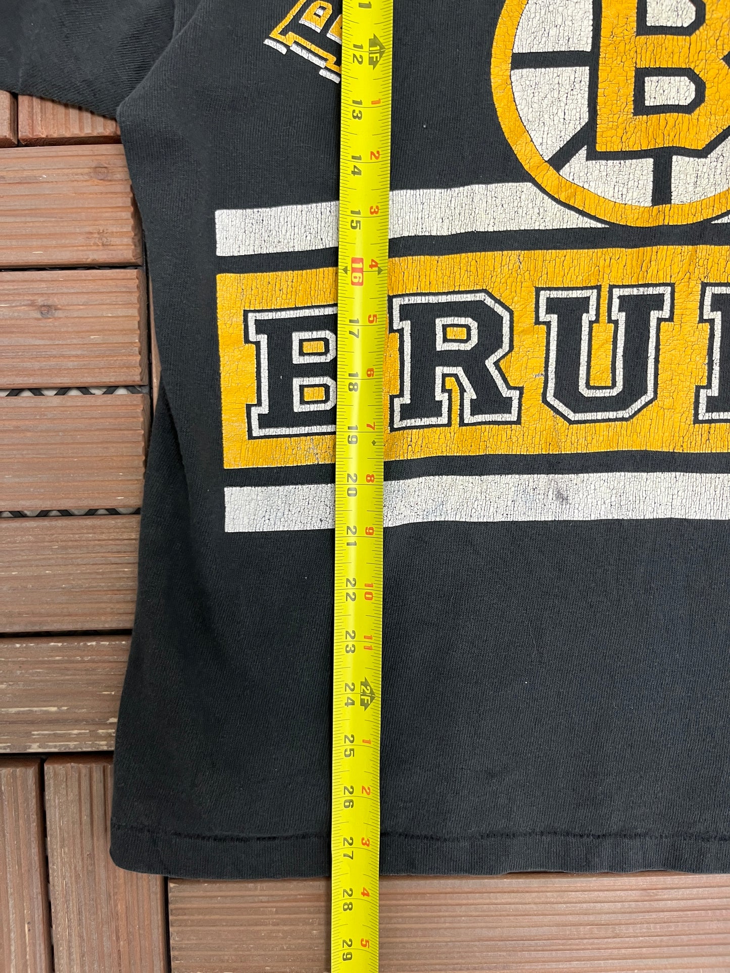 Boston Bruins Graphic Tee | Size Medium | Vintage 1990s NHL Hockey Black 3/4 Sleeve T-Shirt |
