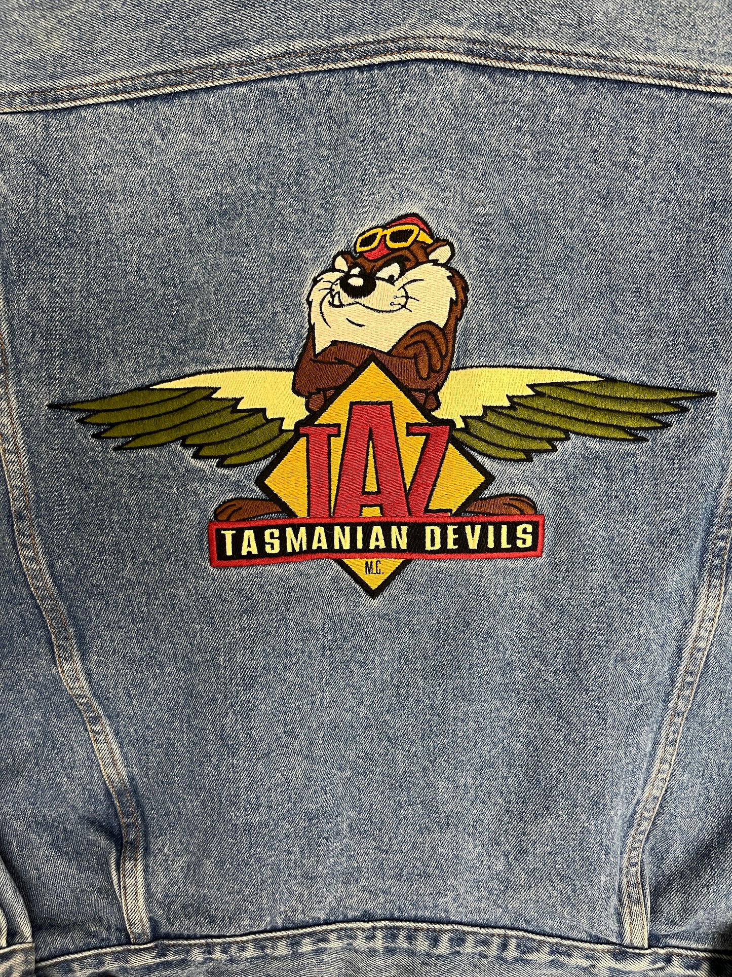 Tasmanian Devils Taz Denim Jacket | Size Medium | Vintage 1990s Blue Jean Jacket |