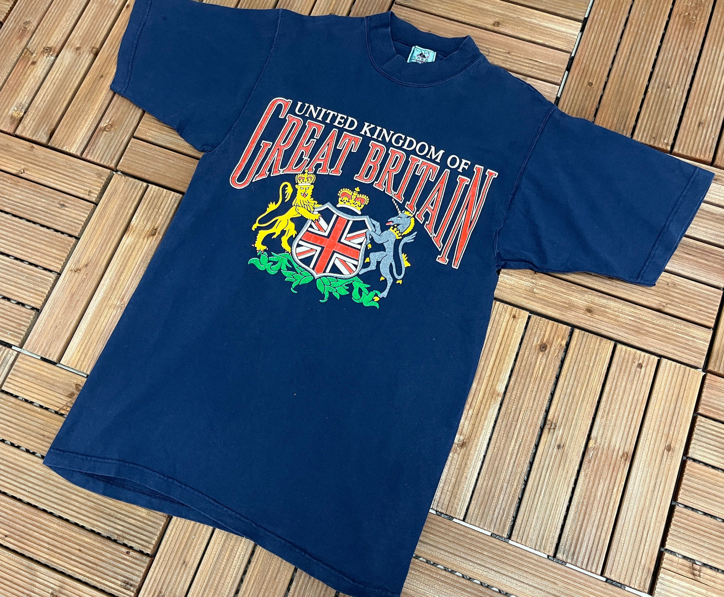 United Kingdom of Great Britain Graphic Tee | Size Medium | Vintage 1990s Tourist Blue T-Shirt | Made in USA |
