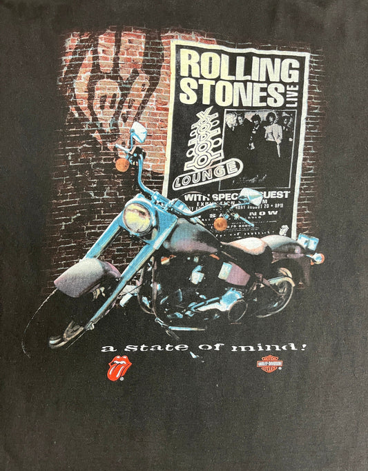 The Rolling Stones Harley Davidson Graphic Tee | Size X-Large | Vintage 1980s Rock Band Motorcycle Black T-Shirt |