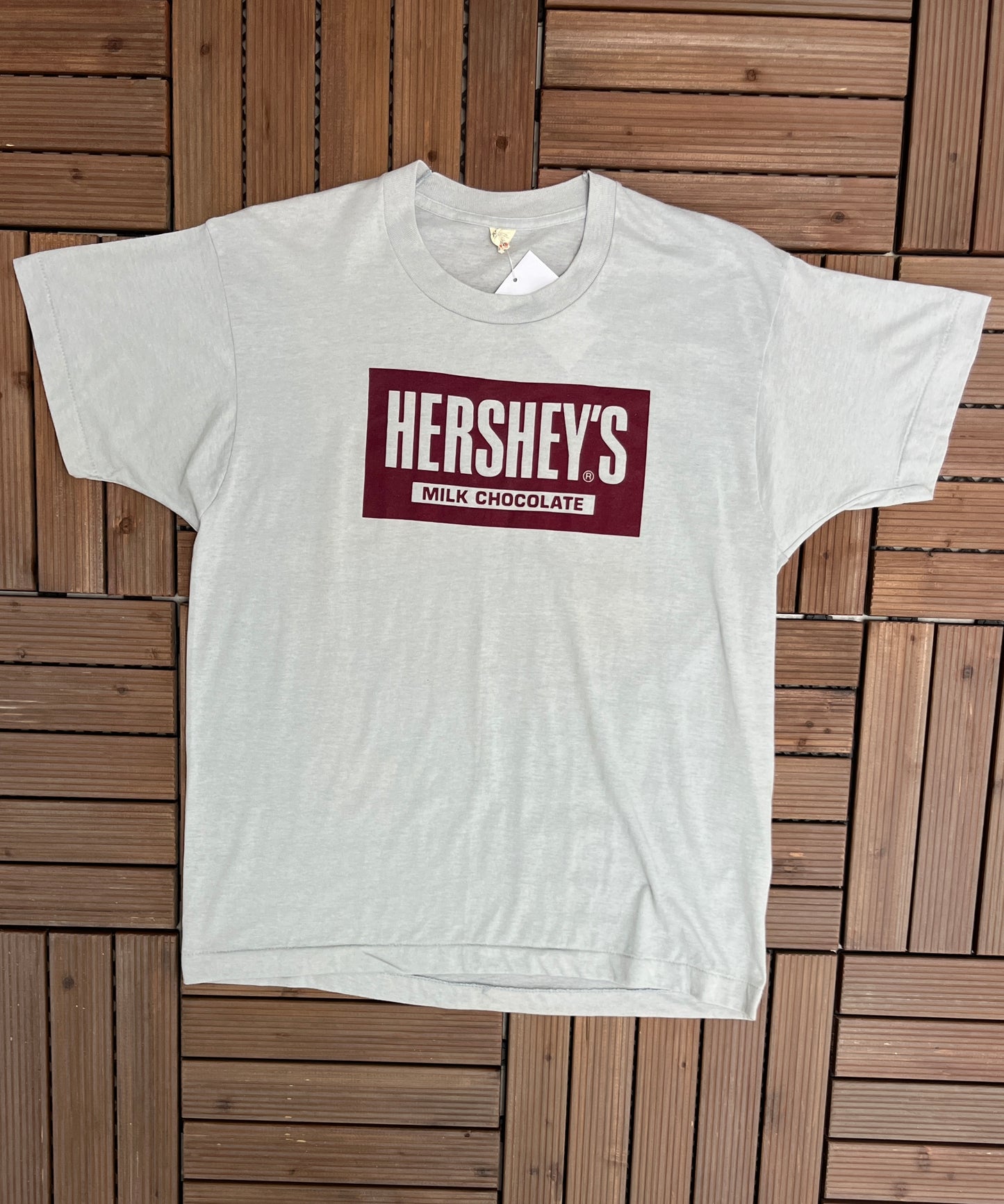Hershey's Milk Chocolate Graphic Tee | Size X-Large | Vintage 1990s Candy Promotional Grey T-Shirt | Made in USA |