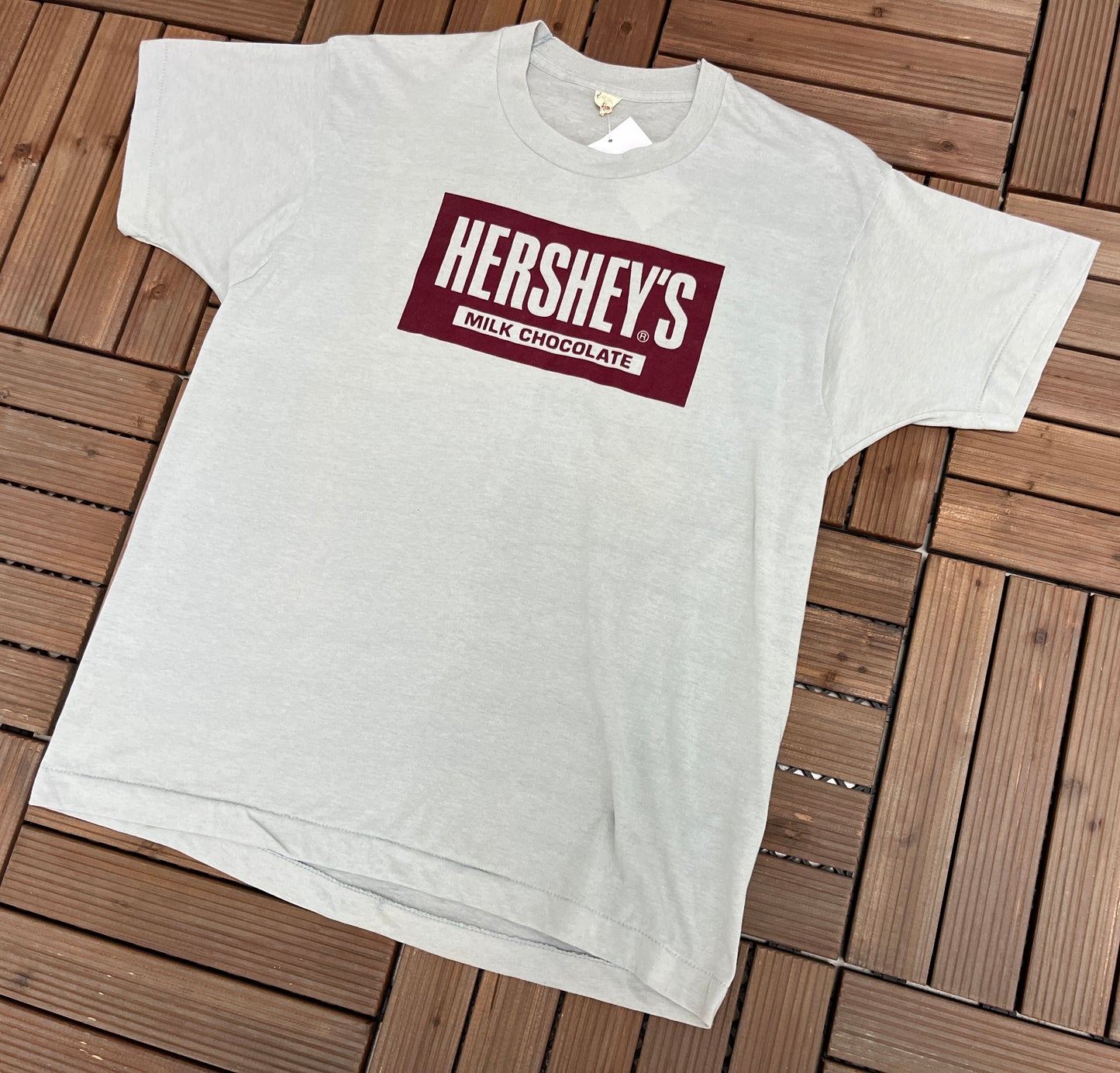Hershey's Milk Chocolate Graphic Tee | Size X-Large | Vintage 1990s Candy Promotional Grey T-Shirt | Made in USA |