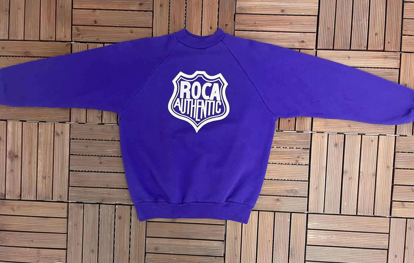 Roca Authentic Graphic Crewneck | Size XX-Large | Vintage 1980s Branded Promotional Purple Sweatshirt |